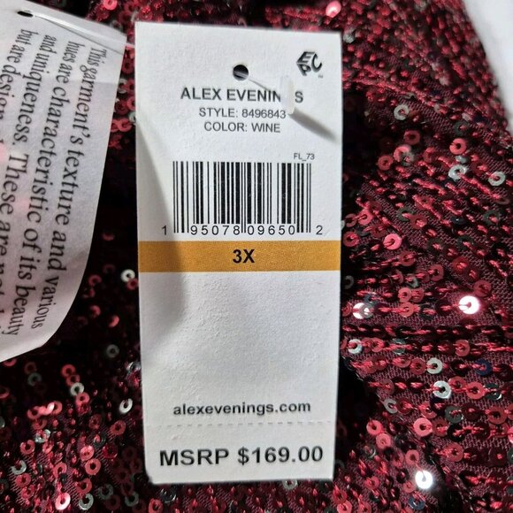 Alex Evenings Women's Size 3X Red Sequined Cowl Neck Blouse Tunic Top Plus 46 - Picture 12 of 14
